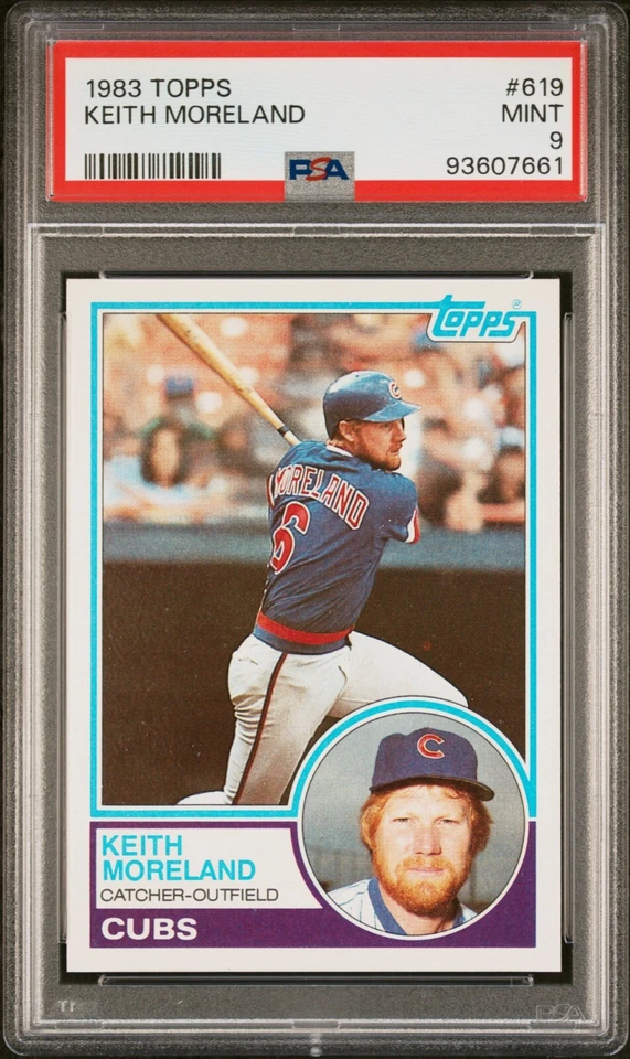 KEITH MORELAND 1983 Topps Baseball MLB #619 Chicago Cubs C/OF Graded PSA 9 Mint - Image 1 of 2