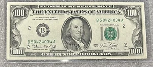 1974 B NY B50424034A Partial Palindrome Note $100 Dollar Bill DB17 - Picture 1 of 6