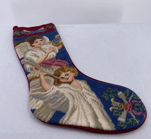 Vintage Nadelspitze Engel Strumpf Harfe viktorianisch rot Samtrücken - Bild 1 von 7