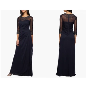 259 $ Alex Evenings dunkelblau Stretch Netz verziert Kleid 10 NEU A496 - Bild 1 von 15