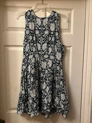 Платье без рукавов H&M размер 14 Aqua белое пейсли покрой с широкой юбкой - Изображение 1 из 2