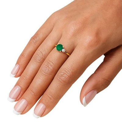 18K Gold Over Brass Pearl and Gemstone Ring – Dainty Stackable Band TGR1050 - Image 1 of 2