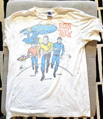 Camiseta Star Trek Comida Chatarra Grande Hecha en EE. UU. Estilo Vintage Camiseta Kirk Spock McCoy Foto 1 de 3