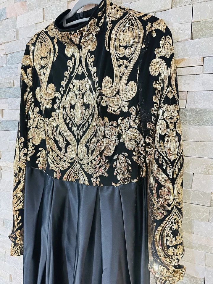 Elegante Vestido de Noche Negro y Dorado Talla XL Nuevo con Etiquetas Modesto Foto 1 de 4