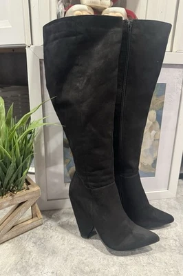Bamboo Women Black Over Knee Heeled Boots block Heels  Size 8 Zipper - Image 1 of 4