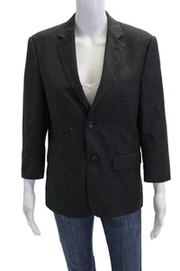 Nicole Miller Collection Womens Striped Print Collared Buttoned Blazer Black 14H - Picture 1 of 6
