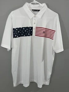Travis Mathew Golf Polo USA Flag Stars & Stripes Men’s Size Large White - Picture 1 of 8