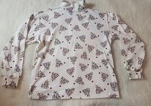 VTG Talbots Kids Christmas Tree Lights Turtleneck White Size Large Long Sleeve - Picture 1 of 7