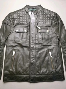 LAND ROVER Mens Size L Heritage Series1 Leather Jacket (NEW) Dark Green Full Zip - Picture 1 of 22