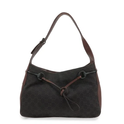 Bolsa de ombro GUCCI Horsebit GG monograma couro marrom escuro 17325 autêntica usada F/S - Imagem 1 de 4