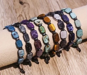 Edelstein rechteckig flach *** Stretch Armband  flexibel dehnbar 16-30 cm - Picture 1 of 14