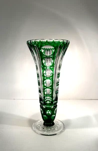 VASE geschliffenes Glas BÖHMEN Kristall antik GRÜN - Bild 1 von 8
