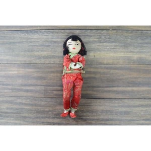 Vintage asiatische Puppe Stoff traditioneller Tang Anzug Mädchen rot - Bild 1 von 8