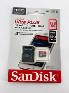 (15) Sandisk Ultra Plus MicroSDXC UHS -I Card W/adapter 128 Gb /150 Speed - Picture 1 of 3