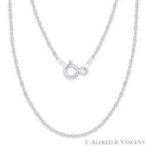 Collar de cadena italiana de plata de ley .925 chapado en rodio con eslabones de cuentas y barras de 1,3 mm - Imagen 1 de 2