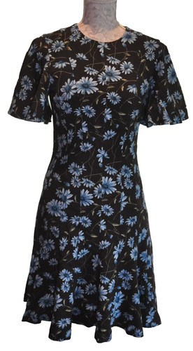 *Michael Kors Collection* Abito nero aderente e svasato stampa floreale blu US2 (UK8)v