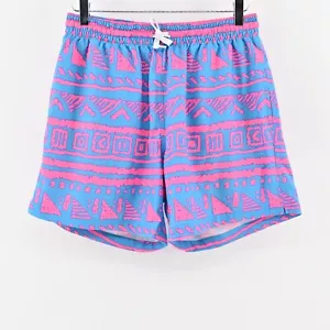 CHUBBIES Swim Trunks Mens Size L Neon Pink Blue Retro Aztec Print Swimwear - Picture 1 of 11