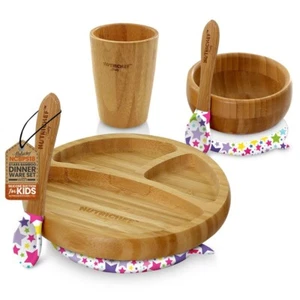 NutriChef Stars Bamboo Dinnerware Set with Silicone Suction for kids - Picture 1 of 7