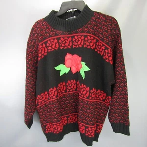 Vintage Adele Knitwear Rose Sweater Women's Size 22W Made in USA Sparkle - Picture 1 of 11