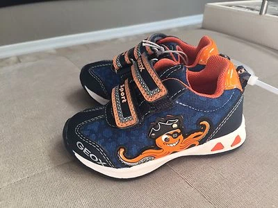 Boys Geox Shoes Size 4.5 Sport Blue Orange  Lights Up Leather Insole - Image 1 of 4