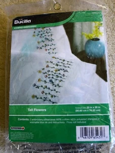 Bucilla Stamped Embroidery kit Tall Flowers Pillowcases - Picture 1 of 5