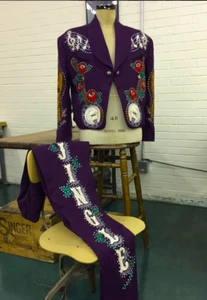 Men Black 2Pc Bespoke country western suit cowboy Bear floral Embroidered outfit - Picture 1 of 8