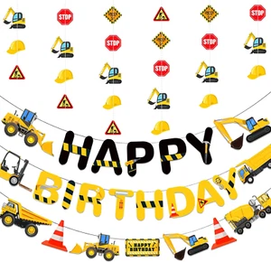 5Pcs Construction Birthday Banner, Construction Birthday Decorations with HAPPY  - Picture 1 of 12