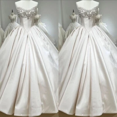 Luxury Wedding Dresses Strapless Beaded Elegant Satin Princess Bridal Gown - Image 1 of 4