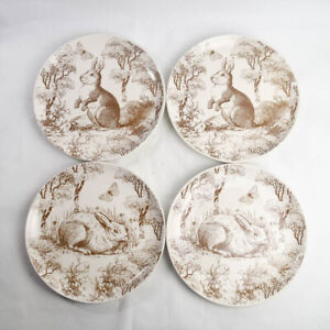 4 x Hobby Lobby Illustrated Bunny Rabbit Butterfly 8" Dessert Salad Plates Brown