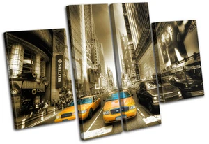 New York Yellow Taxi Cab City MULTI CANVAS WALL ART Picture Print VA - Picture 1 of 1