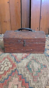 Antique Early Primitive Country Wood Dometop Document Box Leather Handle 10" - Picture 1 of 10
