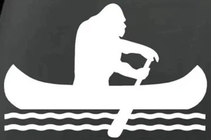 Bigfoot Canoe - White Vinyl Graphic Decal Car Truck Window laptop vehicle - Picture 1 of 3