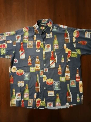 Vintage XXL Hawaiian Gray Liquor Bottles Surf Shirt With One Pocket - Image 1 of 2