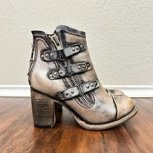 FREEBIRD Beckett Ankle Boots Womens Sz 8 Pewter Leather Booties Heeled Grunge - Picture 1 of 15