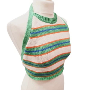 Zara Halterneck Top Knitted Striped 70s Style Boho Size Medium Backless Tie - Picture 1 of 8