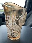 Carnival Glass Pitcher With Flower Motif 7.5”