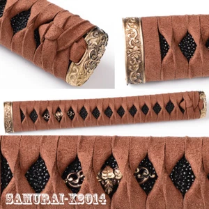 real leather ito brass fittings Tsuka Handle 26cm for Katana sword Real Rayskin - Picture 1 of 7