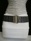 WOMEN WIDE GRAY CHARCOAL FAUX LEATHER CROCODILE STAMP BELT GOLD BUCKLE SIZE S M