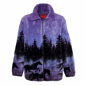 Giacca bambino pile peluche nero montagna crepuscolare cavalli giovani taglia junior 10 - 16 - Foto 1 di 2