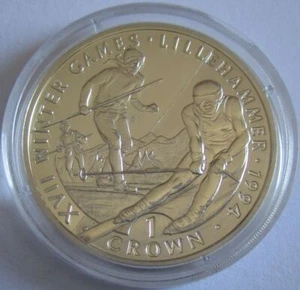 Gibraltar 1 Crown 1993 Olympics Lillehammer Alpine Skiing Silver - Picture 1 of 2