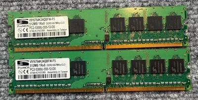 Lote de 2 Memorias RAM ProMOS Tech V916764K24QBFW-F5 DDR2 512MB PC2-5300U 667Mhz Foto 1 de 3