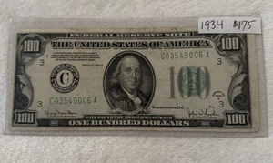 1934 $100 Green Seal LGS Small Size Federal Reserve Note - Picture 1 of 6