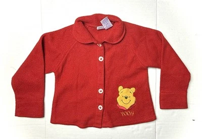 Cárdigan Vintage Pooh Niñas Mediano 5/6 Rojo Vellón Flor Botón Años 90 Bordado Foto 1 de 4
