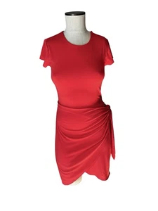 Aritzia Wilfred Coral Lune Wrap Stretchy Short Sleeve Mini Dress Sz S - Picture 1 of 12