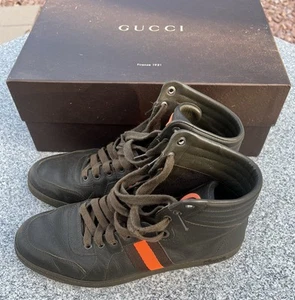 Gucci High Top Men's Sneakers US 8 Made in Italy Brown w/ Orange Logo  - Picture 1 of 6