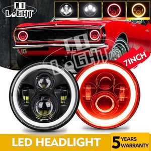 2x Red Halo DRL 7inch LED Headlights Hi/Lo BeamFor Chevy C10 Camaro Pickup Truck - Picture 1 of 12