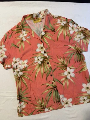 Camisa hawaiana vintage ALOHA MO’I para mujer XL coral blanco hibisco manga corta Foto 1 de 4