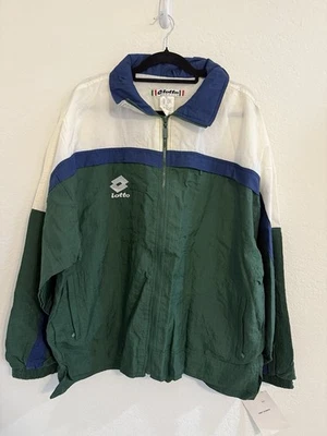 Chaqueta cortavientos Lotto Italia XL verde blanca con cremallera manga larga Foto 1 de 4