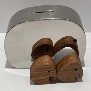 Georg Jensen Stainless Steel MONEYPHANT w/ Twin Elephants Money Bank Box Child - Picture 1 of 12