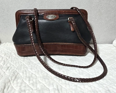 Cartera de Hombro Brighton Cuero Metal Imitación Cocodrilo Marrón Cocodrilo Cierre a Presión Foto 1 de 4